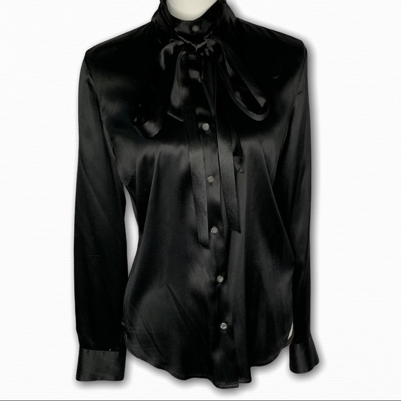Burberry Tops - Burberry black neck-tie front button blouse